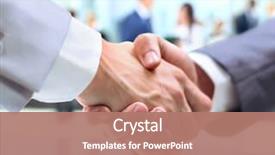  Presentation with handshake - PPT theme featuring business handshake and business people background and a coral colored foreground