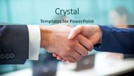  Presentation with blue handshake - Beautiful slides featuring business handshake at the office backdrop and a arctic colored foreground