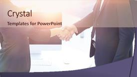  Presentation with handshake - PPT theme consisting of business handshake in modern office background and a  colored foreground