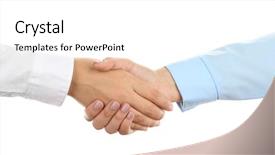  Presentation with handshake - Slides enhanced with business handshake isolated on white background and a white colored foreground