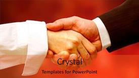  Presentation with handshake - Amazing PPT theme having business handshake on red background backdrop and a  colored foreground