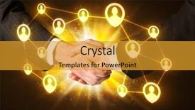  Presentation with social media - Cool new PPT theme with business-handshake-social-media-concept and a gold colored foreground