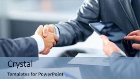  Presentation with handshake - Slide deck with business handshake background and a light blue colored foreground