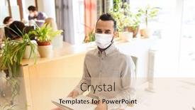  Presentation with medical face mask - PPT theme having business-health-and-people-concept background and a lemonade colored foreground