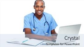  Presentation with doctor african - Slides with business healthcare - african-american medical doctor man working background and a  colored foreground