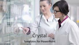  Presentation with team group - Beautiful presentation theme featuring business healthcare - team of pharmacist chemist woman backdrop and a light gray colored foreground