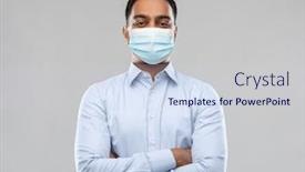  Presentation with medical face mask - Slide deck enhanced with business-healthcare-and-people-concept background and a sky blue colored foreground