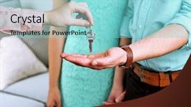  Presentation with real estate - Colorful PPT layouts enhanced with business home loans - real estate agent giving keys backdrop and a seafoam green colored foreground