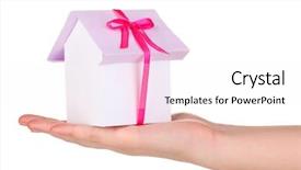  Presentation with white house - Beautiful presentation featuring business home loans - small house in hand isolated backdrop and a  colored foreground