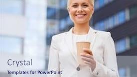  Presentation with young business people - Audience pleasing slides consisting of business-hot-drinks-and-people backdrop and a sky blue colored foreground