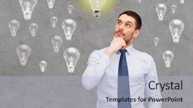  Presentation with light bulbs - Slide set enhanced with business ideas inspiration and people background and a  colored foreground