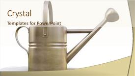  Presentation with metal - Presentation theme featuring business incubation - watering can made of metal background and a cream colored foreground
