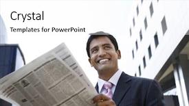  Presentation with office newspaper - PPT theme featuring business india - happy young businessman reading newspaper background and a white colored foreground