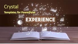  Presentation with business book - PPT theme featuring business-inscription-coming-out background and a tawny brown colored foreground