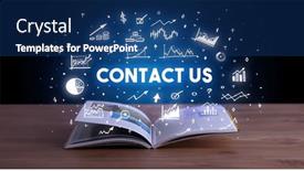  Presentation with business book - Presentation design having business-inscription-coming-out background and a ocean colored foreground