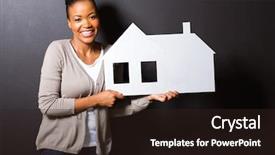  Presentation with white house - Presentation design with business insurance backgrounds - beautiful young woman holding white background and a wine colored foreground