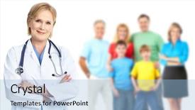 Presentation with health insurance - Theme enhanced with business insurance backgrounds - family doctor and patients isolated background and a light blue colored foreground