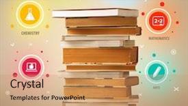  Presentation with books - Beautiful slide deck featuring business inteligence - books on top with colorful backdrop and a coral colored foreground