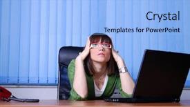  Presentation with decision making - Cool new presentation with business inteligence - young businesswoman making hard decision backdrop and a light blue colored foreground