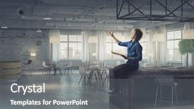  Presentation with office mix of people - Colorful slide deck enhanced with business intelligence knowledge management - businessman with coffee working backdrop and a gray colored foreground