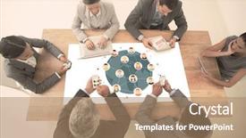  Presentation with interface - Audience pleasing presentation design consisting of business interface against business people in meeting with new technologies backdrop and a coral colored foreground