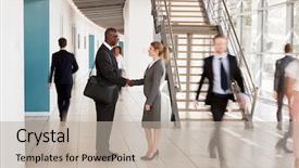  Presentation with shaking hands - PPT layouts with business interiors - businessman and woman shaking hands background and a mint green colored foreground