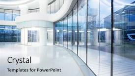  Presentation with modern building - Beautiful presentation theme featuring business interiors - futuristic modern office building interior backdrop and a lemonade colored foreground