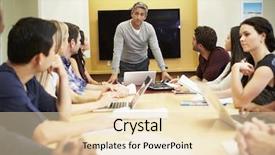  Presentation with meeting table - Theme featuring business interiors - male boss addressing meeting background and a lemonade colored foreground