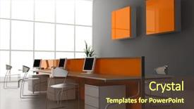  Presentation with interior design office - Colorful slide set enhanced with simple magnifying glass over white background backdrop and a light gray colored foreground.