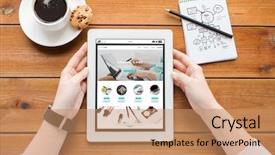  Presentation with notebook page - Beautiful PPT theme featuring business internet shopping technology backdrop and a coral colored foreground