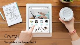  Presentation with web technology - Cool new presentation theme with business internet shopping technology backdrop and a coral colored foreground