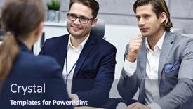  Presentation with interview - Colorful PPT layouts enhanced with business interview in modern office backdrop and a navy blue colored foreground