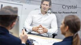  Presentation with interview - Cool new PPT theme with president - business interview in modern office backdrop and a light gray colored foreground