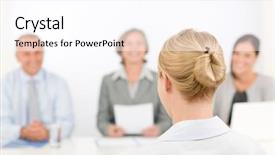  Presentation with professional interview - Beautiful theme featuring business interview young woman being examined by professional manager team backdrop and a pink colored foreground