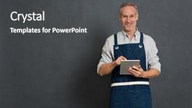  Presentation with gold man smile - Theme featuring business isolated on grey background background and a dark gray colored foreground