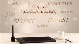  Presentation with business office desk - Slide deck having business job office concept with close up wooden desk and materials papers and electronic equipement background and a lemonade colored foreground