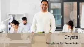  Presentation with quit - Colorful presentation enhanced with business job and quit concept backdrop and a mint green colored foreground