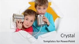  Presentation with speaking - Audience pleasing presentation design consisting of business kids - brother and sister speaking backdrop and a sky blue colored foreground