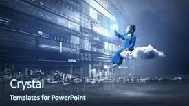  Presentation with virtual - Slide deck having business kids - little girl sitting on cloud background and a ocean colored foreground