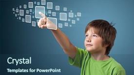  Presentation with high tech - Cool new presentation theme with business kids - young boy pressing high tech backdrop and a ocean colored foreground