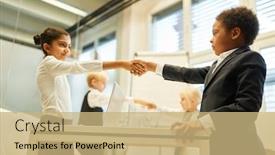  Presentation with contract - Slide deck featuring business-kids-sign-a-contract background and a coral colored foreground