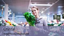  Presentation with leafy produce fruit dairy - Beautiful PPT theme featuring business lady - beautiful young woman shopping backdrop and a  colored foreground