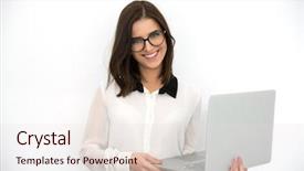  Presentation with happy 18 birthday - Cool new PPT layouts with business lady - happy young businesswoman standing backdrop and a  colored foreground