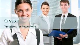  Presentation with lady - Presentation theme enhanced with business lady and her team background and a  colored foreground