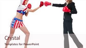  Presentation with boxing - Audience pleasing slides consisting of business lady and sportsman boxing isolated on white backdrop and a sky blue colored foreground