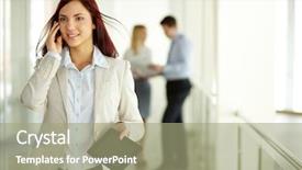  Presentation with lady - Cool new PPT theme with business lady answering the phone backdrop and a mint green colored foreground