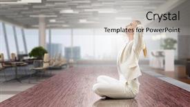  Presentation with business remote work - Slide deck featuring business lady meditating at work background and a  colored foreground