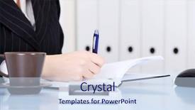  Presentation with taking notes - Amazing PPT theme having business lady taking business notes backdrop and a  colored foreground