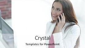  Presentation with lady - Slide set enhanced with business lady talking on smartphone background and a white colored foreground