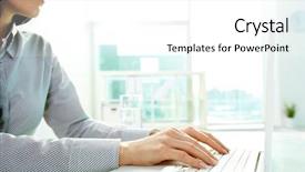  Presentation with lady - Colorful PPT theme enhanced with business lady typing on laptop backdrop and a  colored foreground